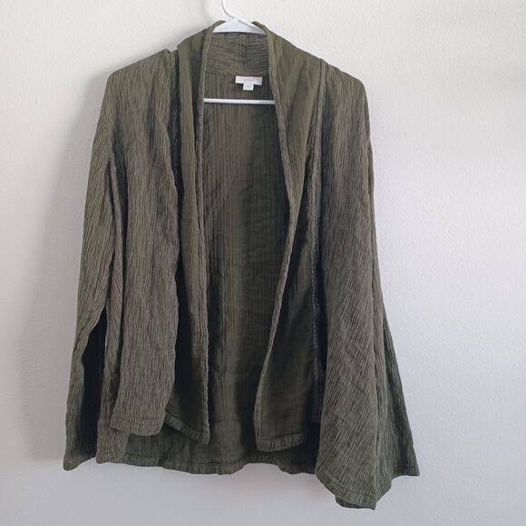 Pure J Jill Topper Cardigan Cotton Gauze Women M Boho Lagenlook Olive Green Flow - Picture 7 of 7